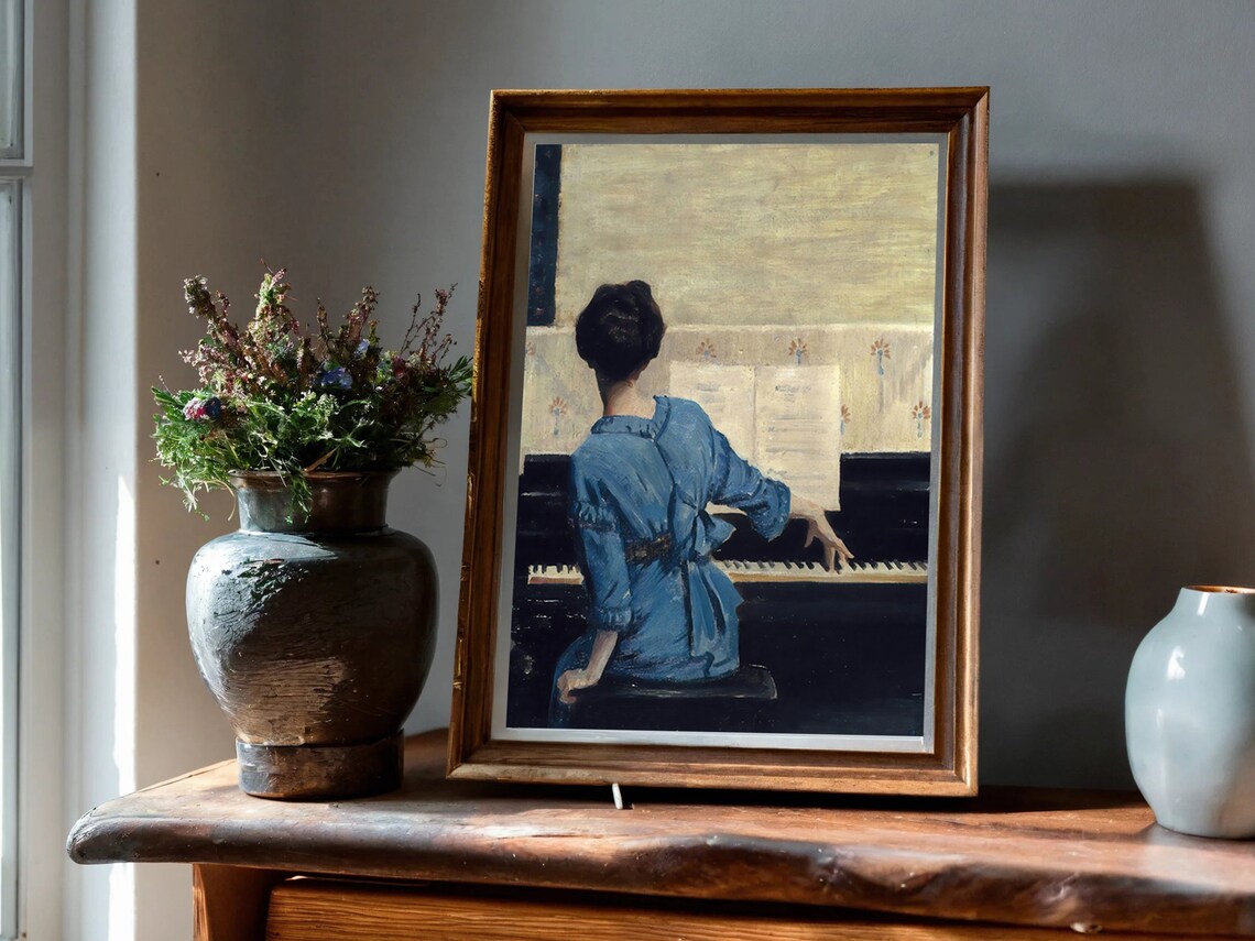 William Merritt Chase The Keynote Woman in Blue at Piano Poster - Image 3