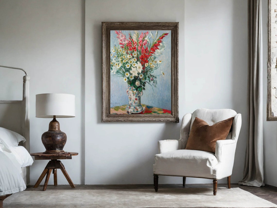Claude Monet Gladiolas Lilies and Daisies Bouquet Floral Print - Image 8