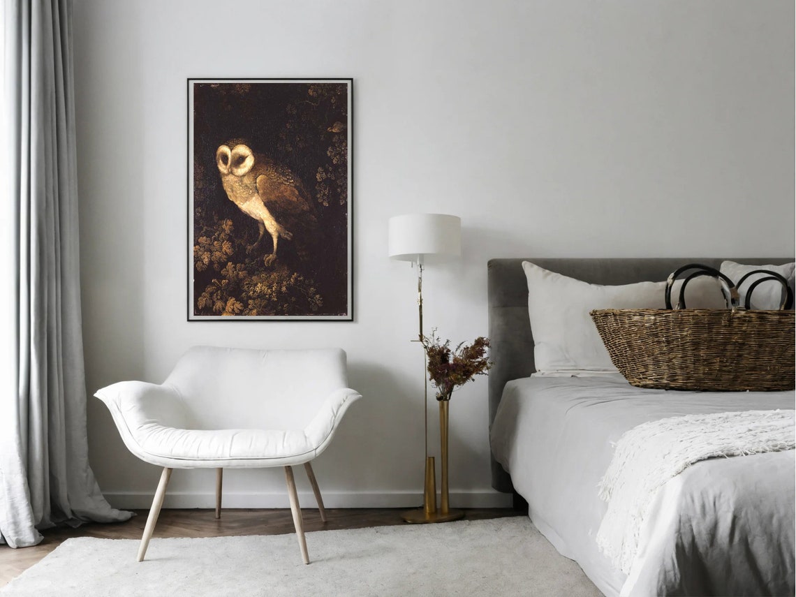 Antique Barn Owl Painting Dark Dramatic Nocturnal Bird Poster - Image 8