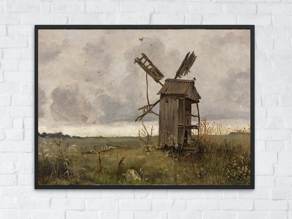 Dutch Windmill Cows Grazing Vintage Countryside Meadow Poster - Image 3