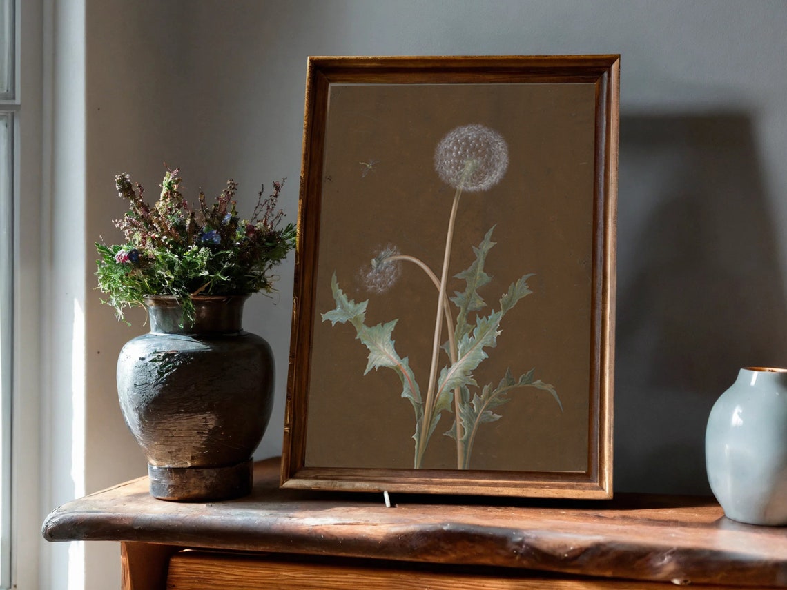 Dandelion Seed Head Butterfly Vintage Botanical Study Art Poster - Image 4
