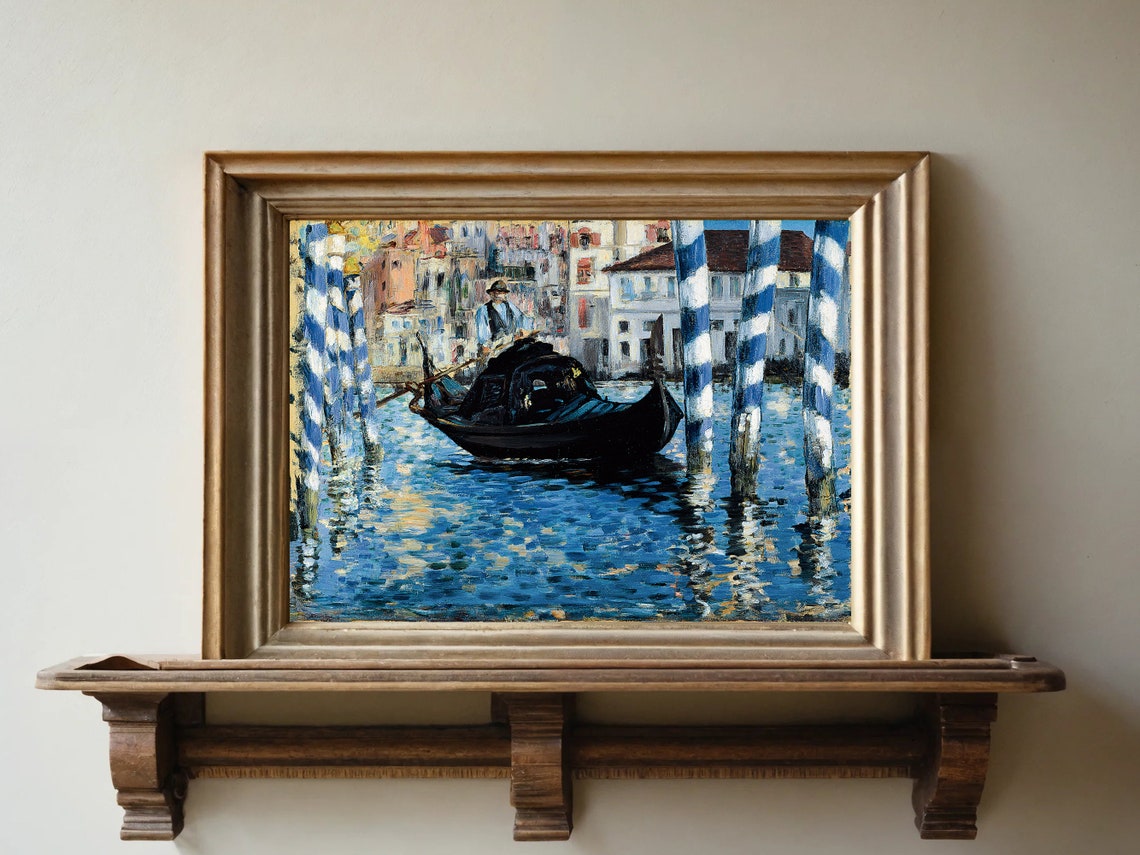 Venice Gondola Gondolier Striped Poles Canal Impressionist Poster