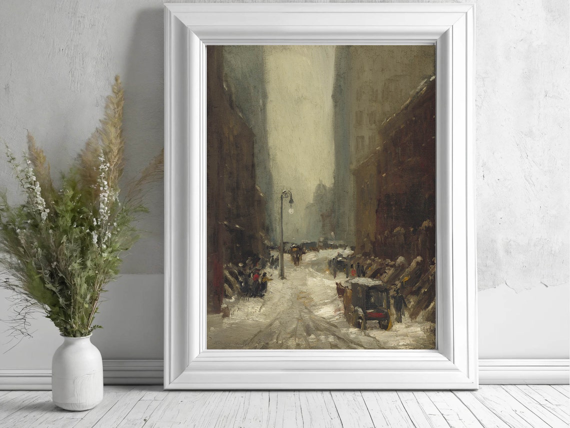 Winter Cityscape Painting Snow In New York By Robert Henri Wall Art Vintage Cityscape Painting Winter Wall Art Winter Painting - Image 2