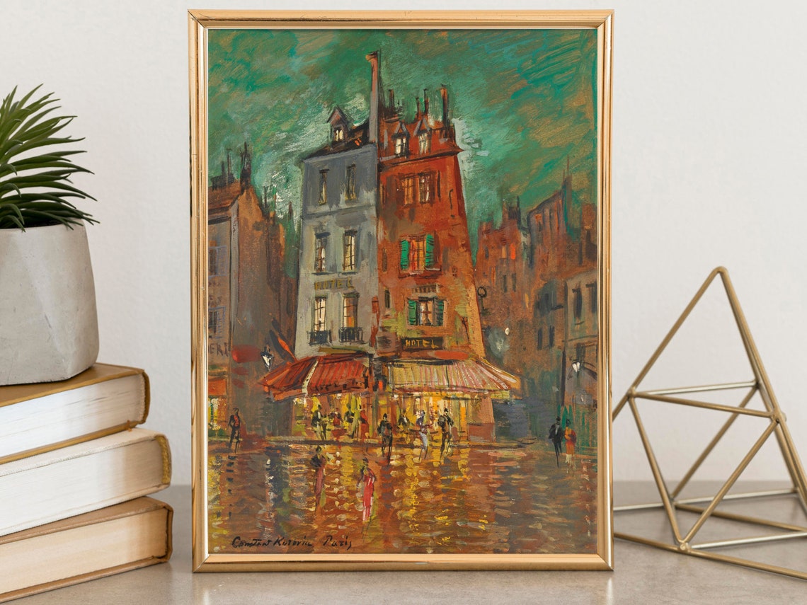 Paris Night Hotel Street Vintage Nightlife Cityscape Painting Poster