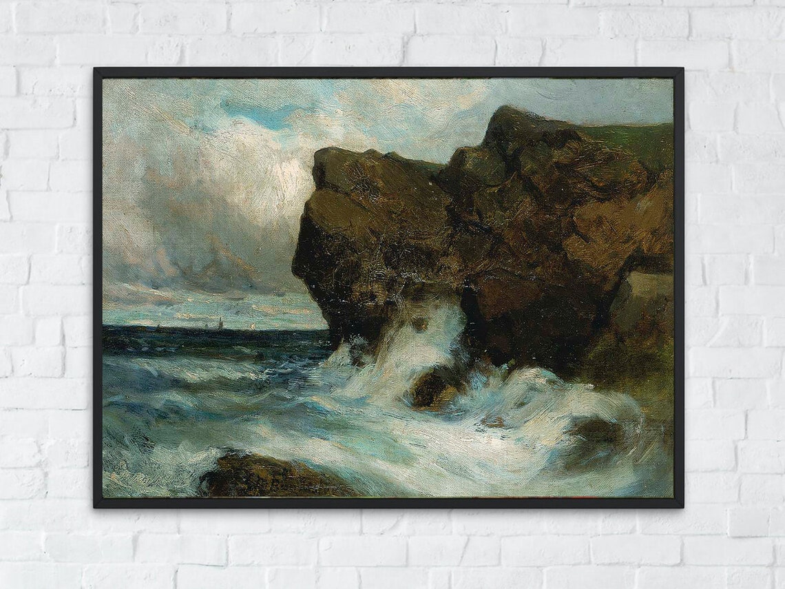 Crashing Waves Dark Cliff Rugged Coastline Seascape Art Poster - Image 8
