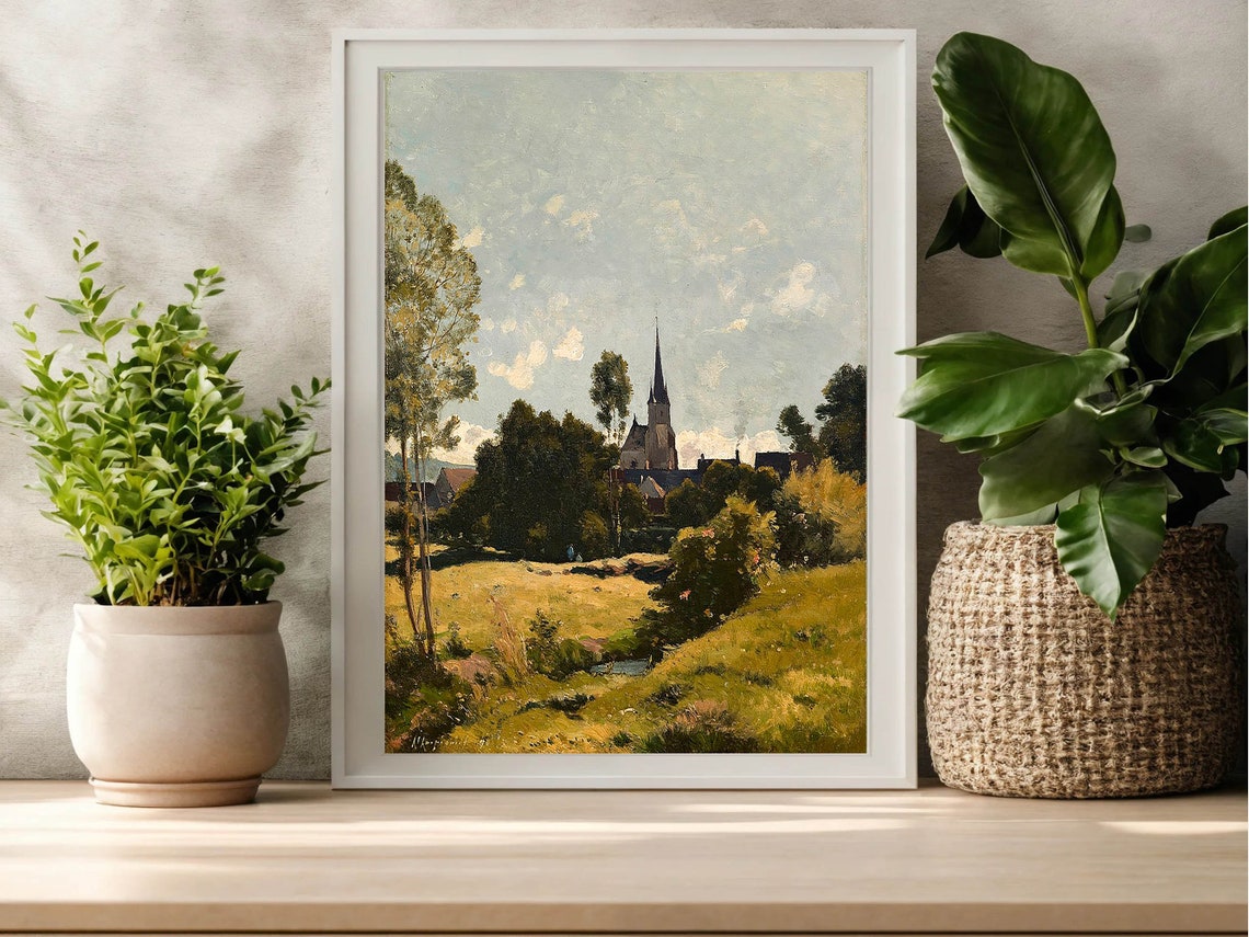 The Village Church Cottage Painting Rustic Country Art Print Church Landscape Vintage Landscape Painting Print Wall Art - Image 7
