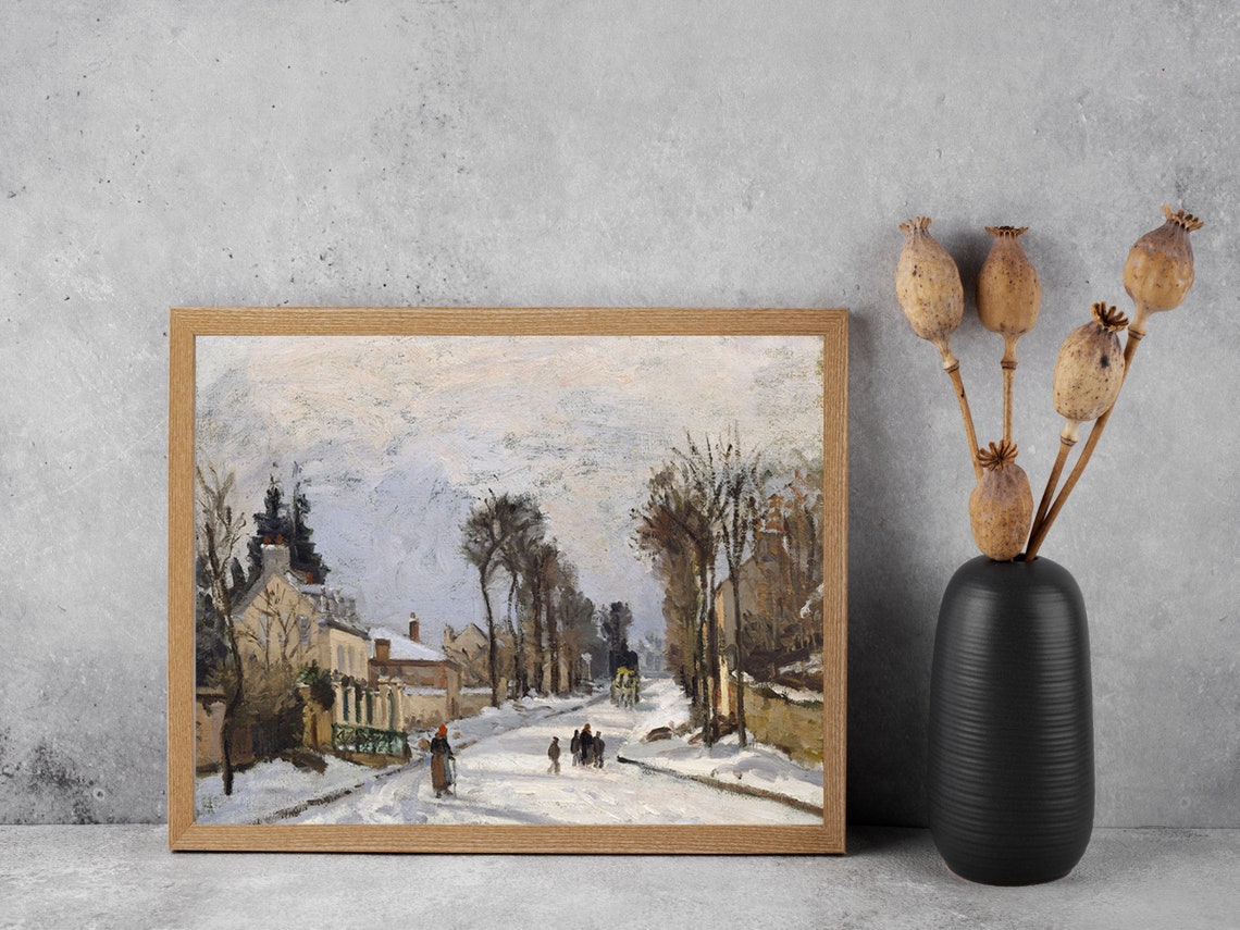 Snow Covered Village Road Winter Figures Impressionist Poster - Image 2