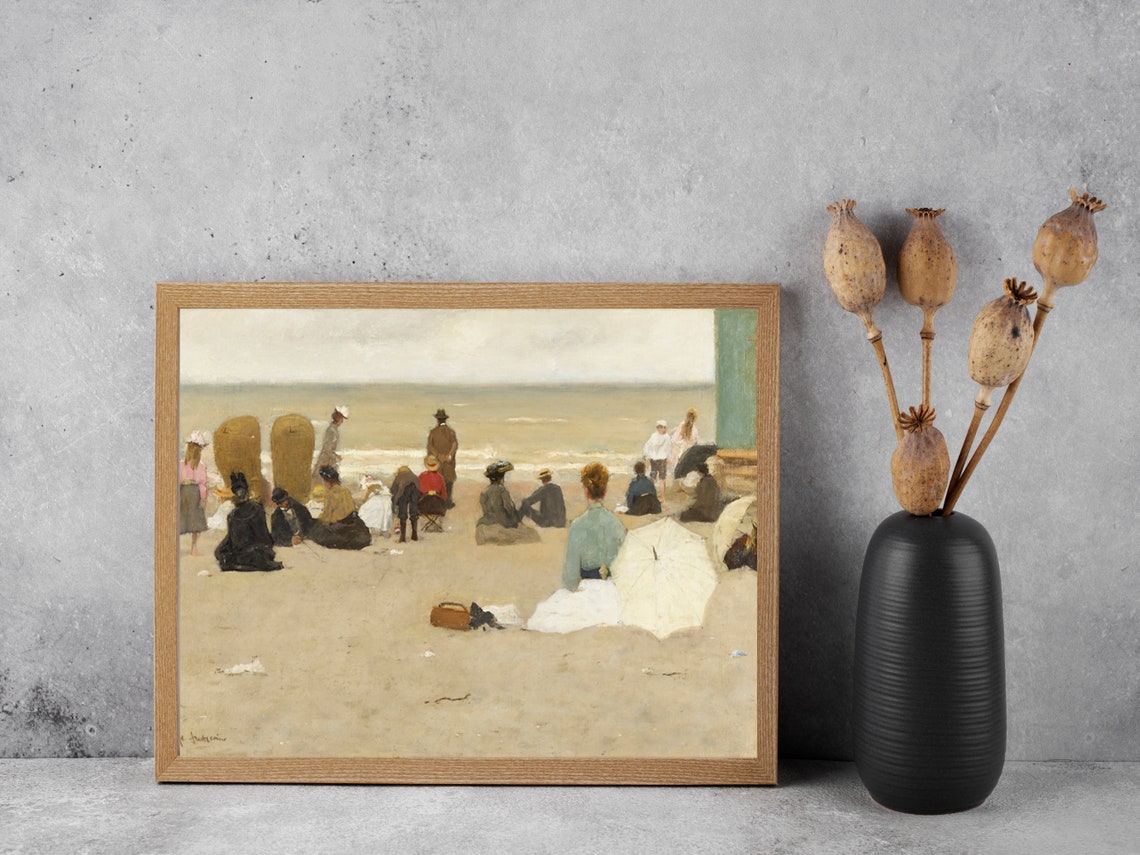 Victorian Beachgoers Relaxing Sand Impressionist Seaside Poster - Image 3