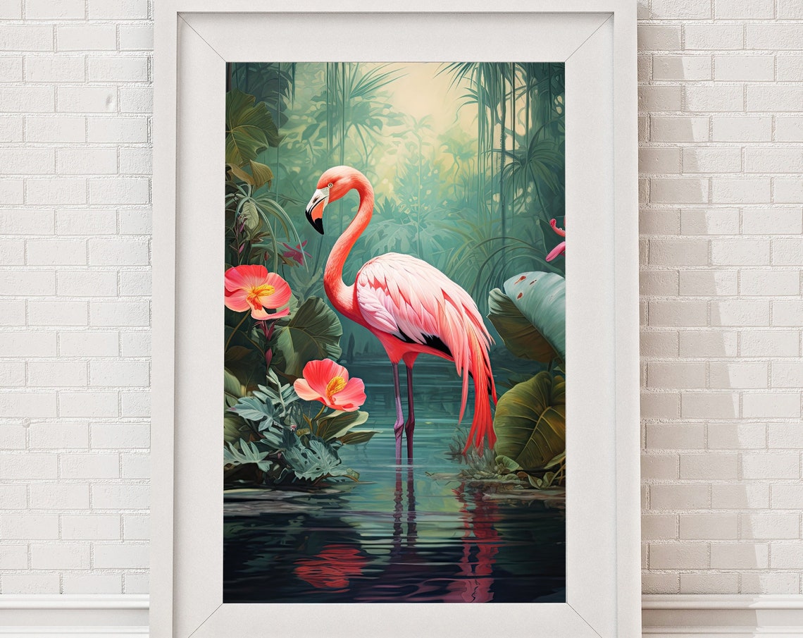 Elegant Pink Flamingo Tropical Lagoon Vintage Style Audubon Poster