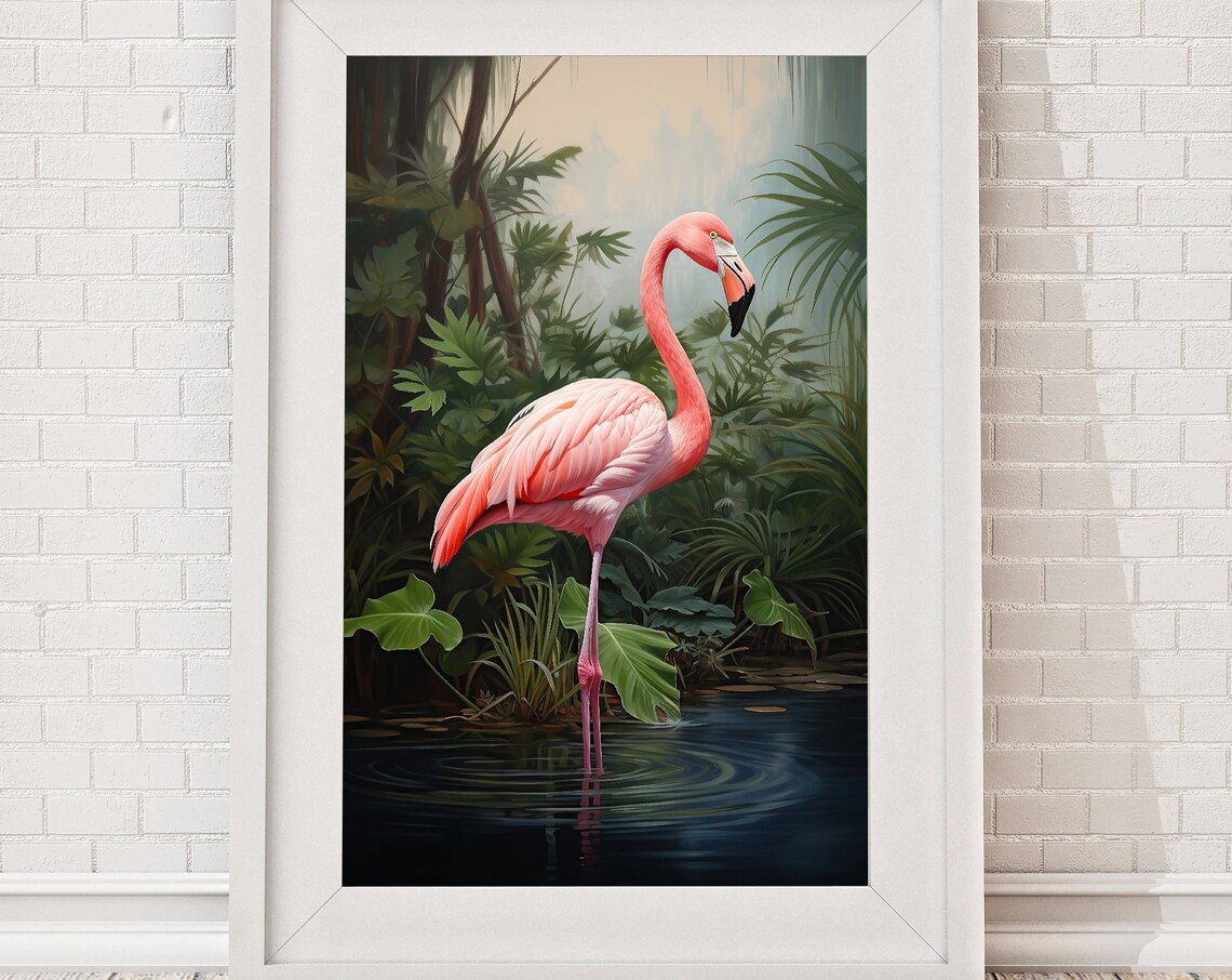 Wild Pink Flamingo Dark Jungle Water Vintage Tropical Bird Print - Image 3