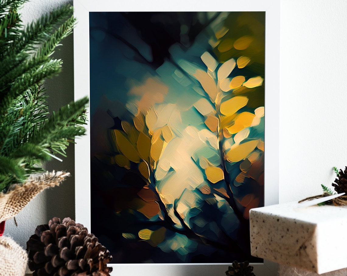Abstract Orange Autumn Leaves Night Garden Botanical Art Poster