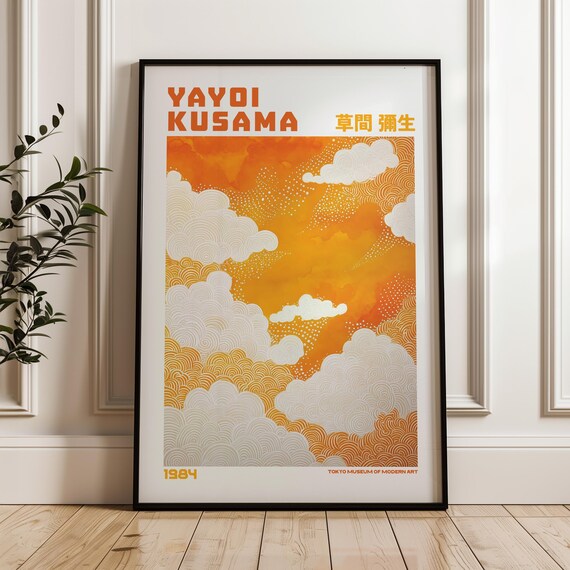 Yayoi Kusama 1984 Orange Sky Cloud Wave Tokyo Museum Exhibition Poster