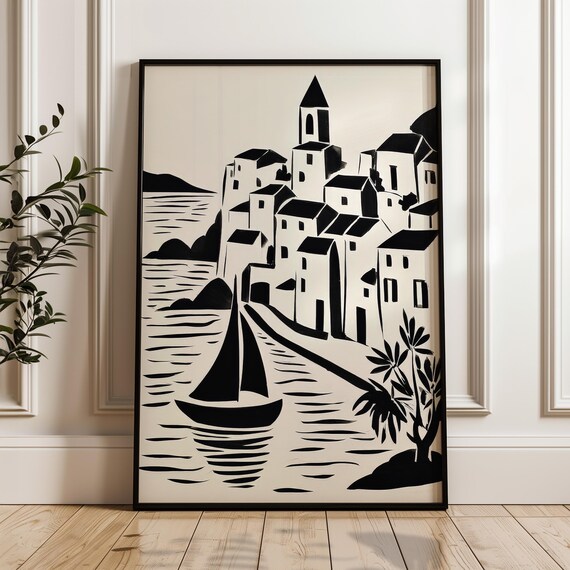 Minimalist Scenic Poster Black And Beige Print Modern Organic Wall Art Scandinavian Home