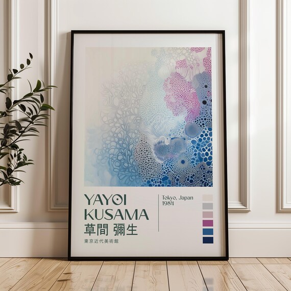 Yayoi Kusama Tokyo 1984 Pink Blue Floral Exhibition Poster Artwork