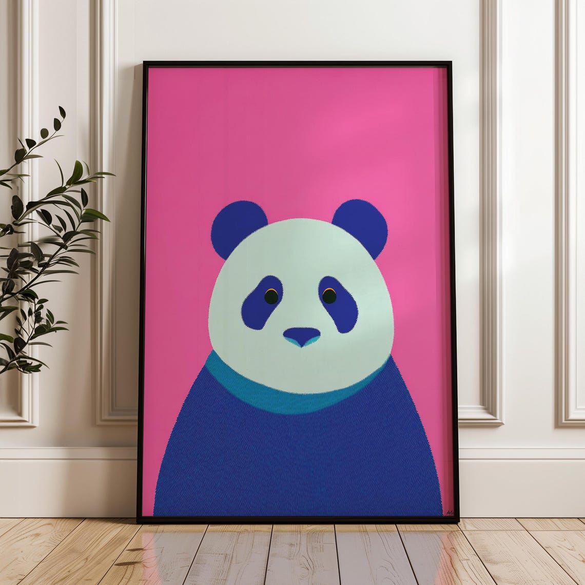 Minimal Panda Art Print Modern Pop Poster Blue And Pink Wall Decor Playful Home