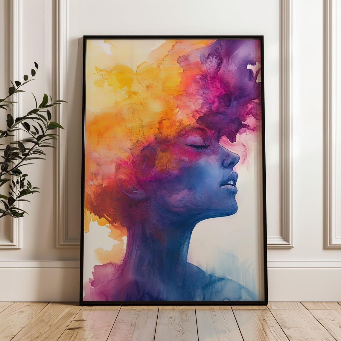 Abstract Watercolor Woman Face Sunset Colors Dreamy Portrait Poster