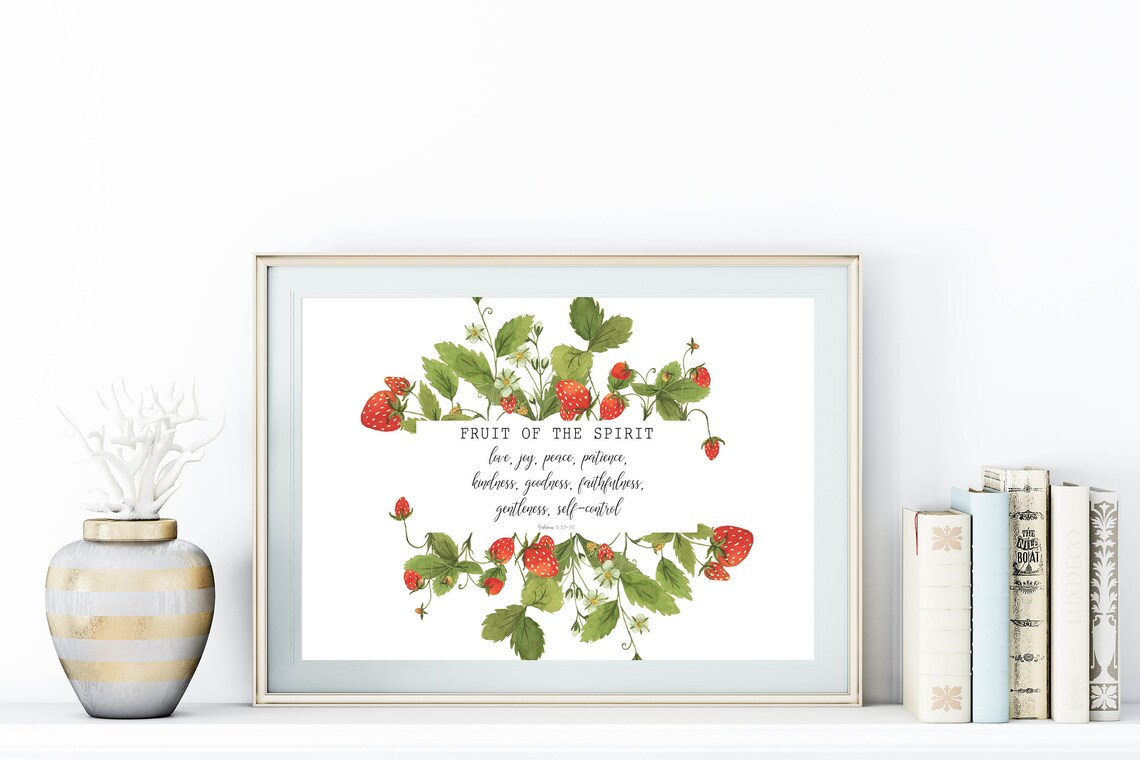 Fruit Of The Spirit Strawberry Botanical Galatians Verse Poster - Image 4