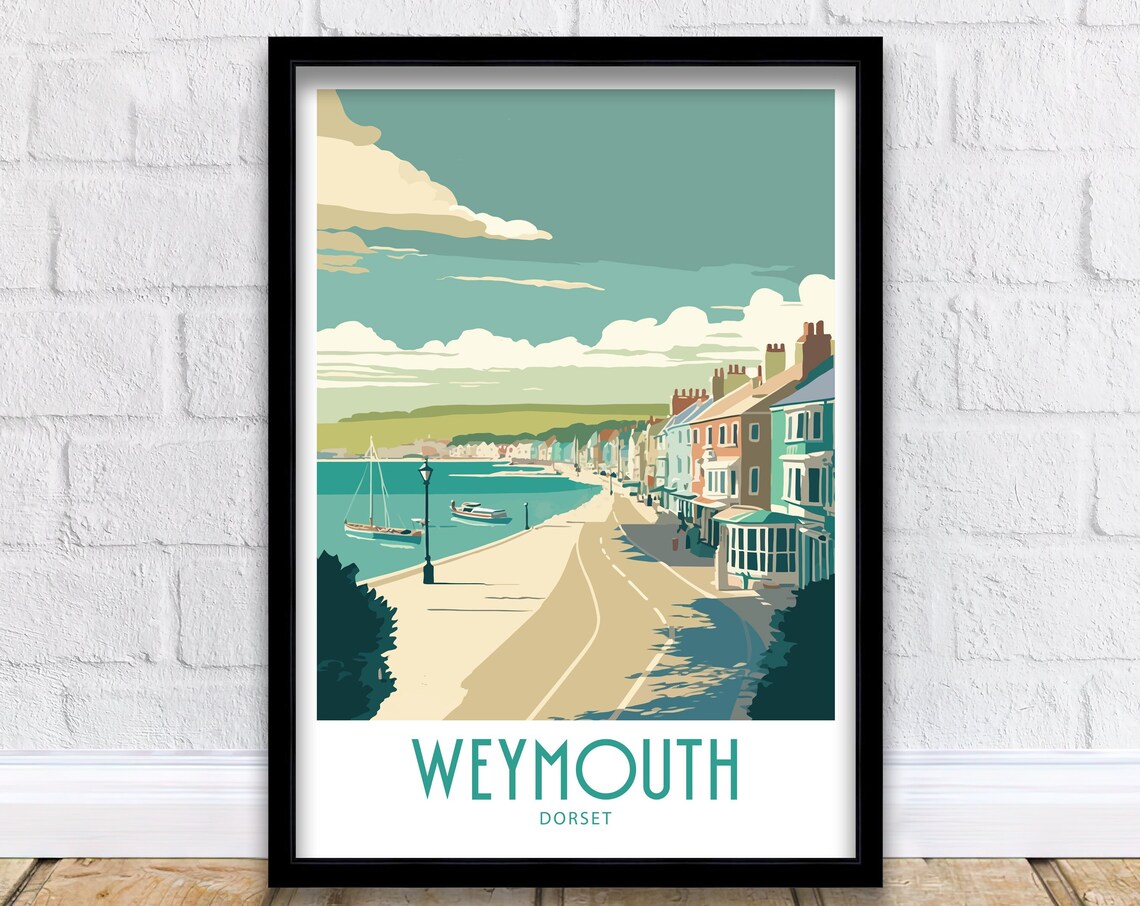 Weymouth Dorset Esplanade Harbour Boats Seaside Promenade Art Poster