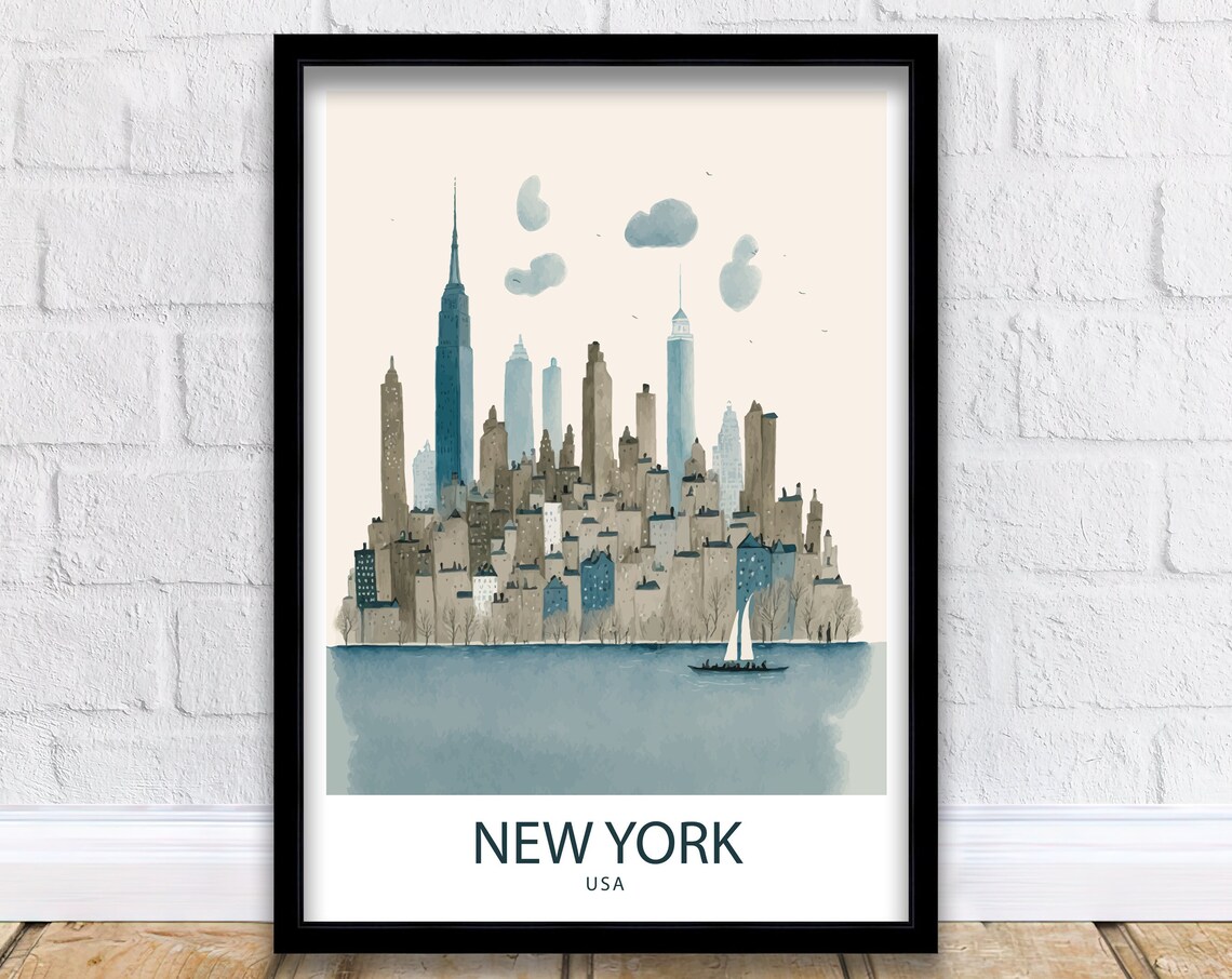 New York Skyline Travel Poster, City Skyline