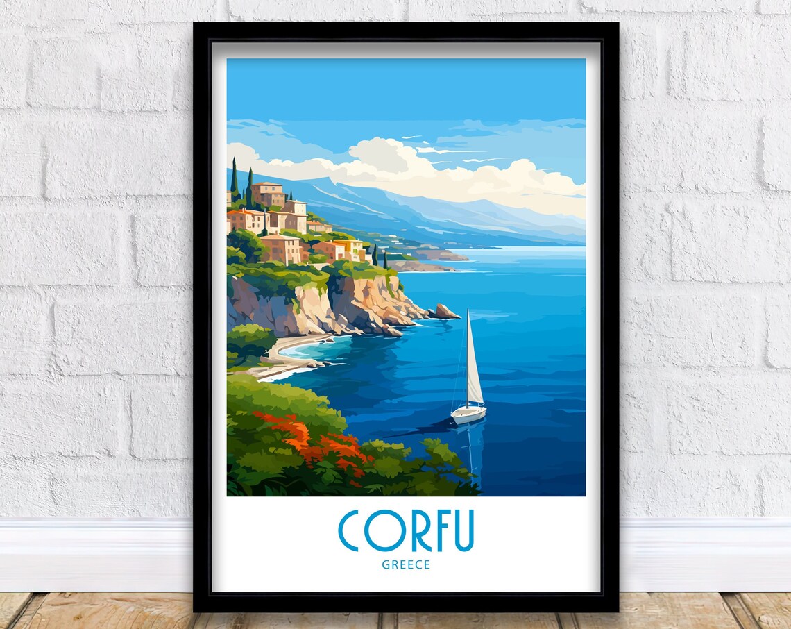Corfu Greece Travel Poster, Home Decor Art Print