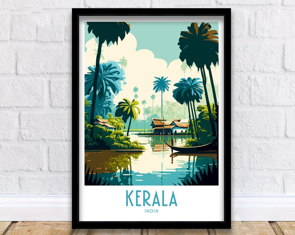 Kerala India Travel Poster, India Scenery Wall Art