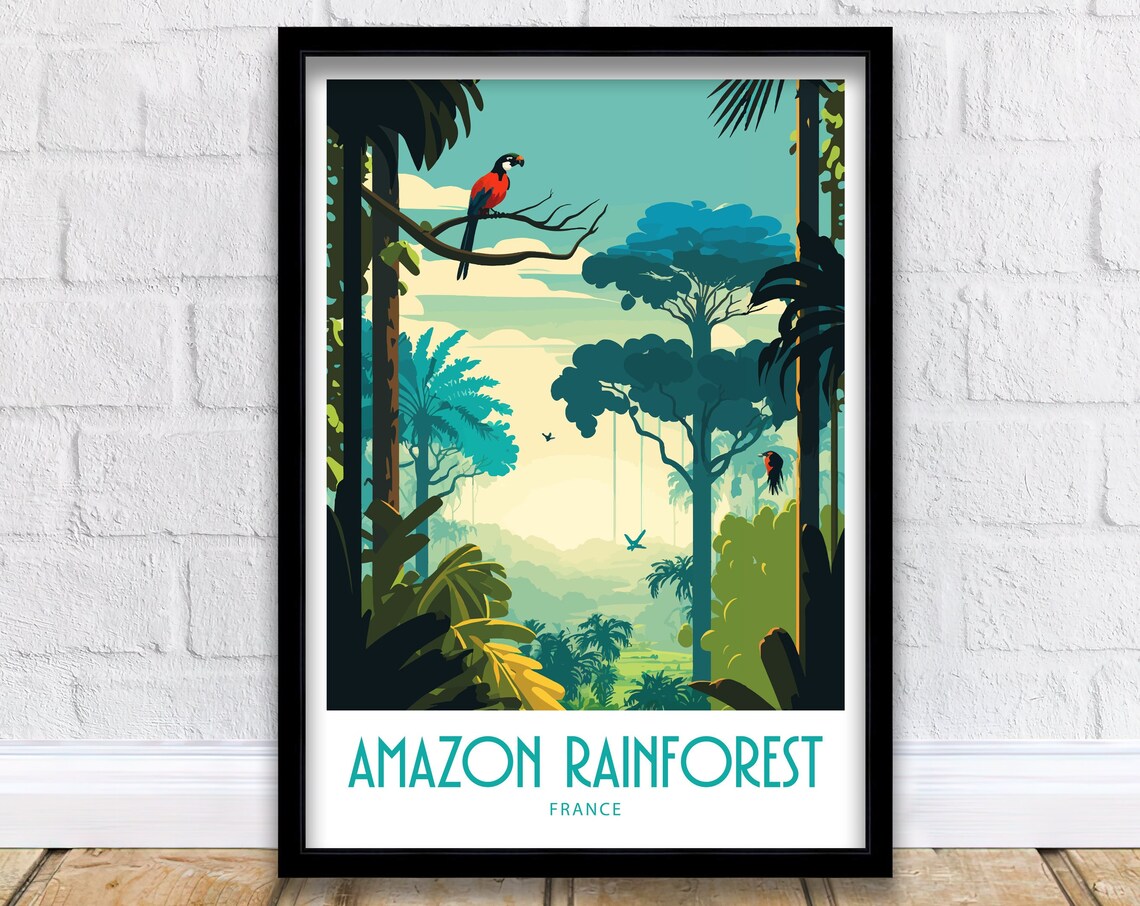 Amazon Rainforest Tropical Parrot Canopy Jungle Travel Art Poster