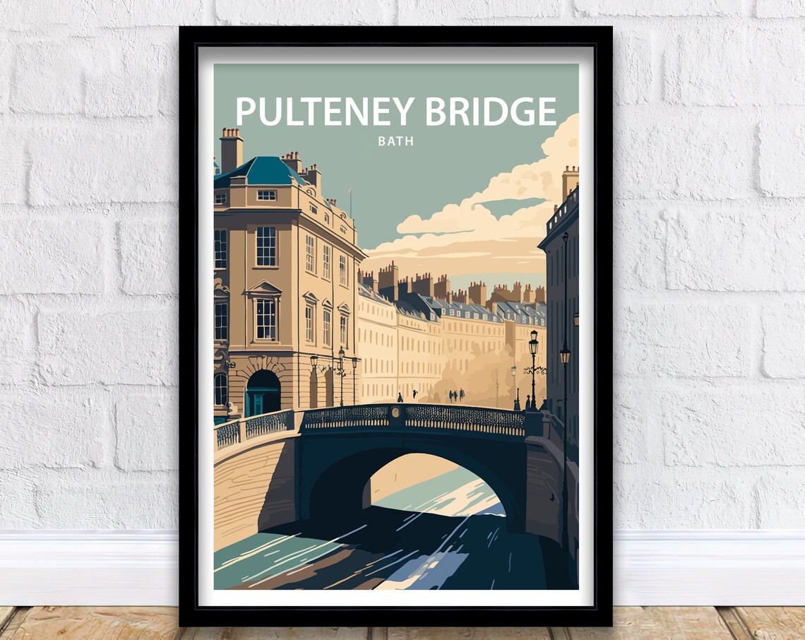 Pulteney Bridge Bath Georgian River Retro Vintage Travel Poster