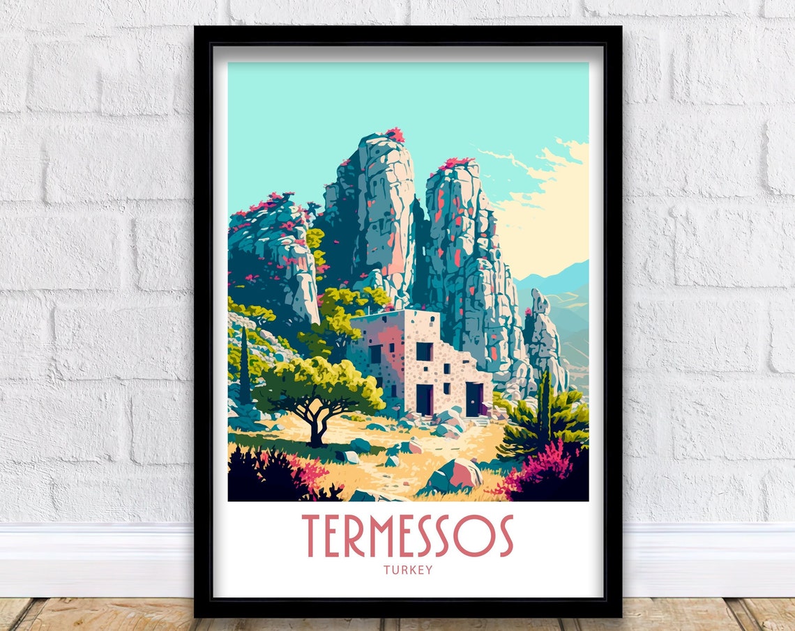 Termessos Turkey Rocky Peak Ruins Cliffs Vintage Travel Poster