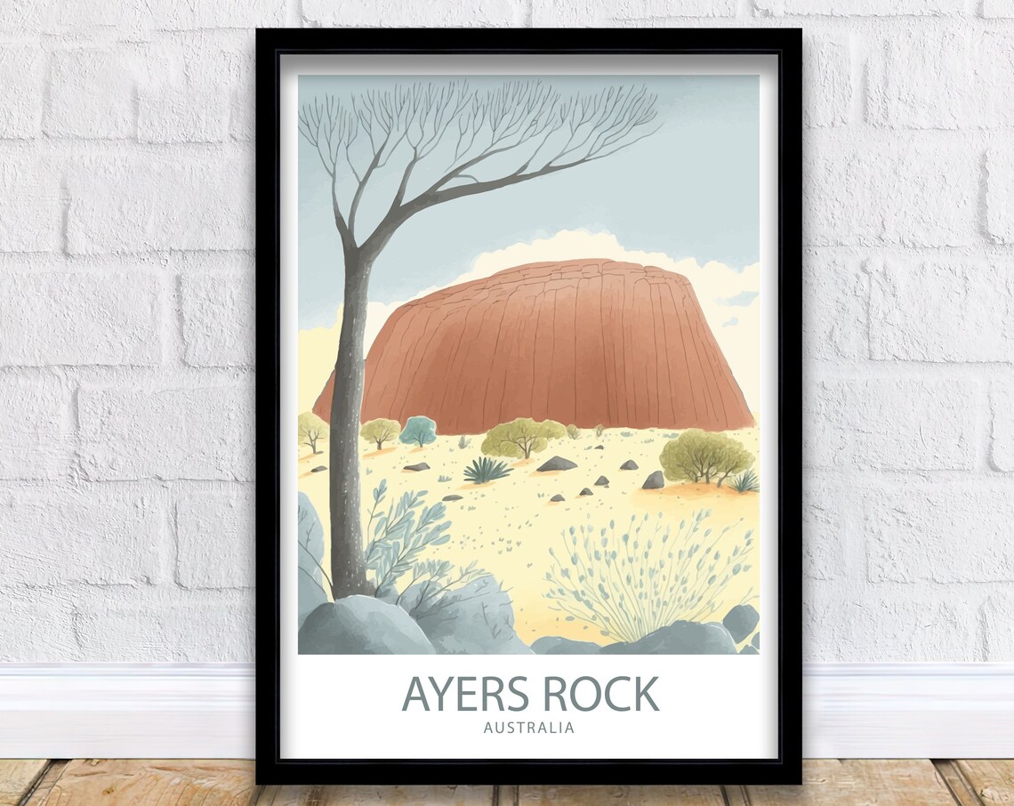Ayers Rock Australia Watercolor Desert Monolith Landscape Poster