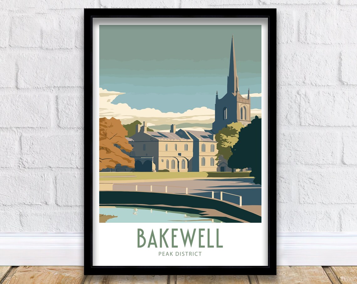 Bakewell Peak District Church Spire By The River Autumn Travel Poster