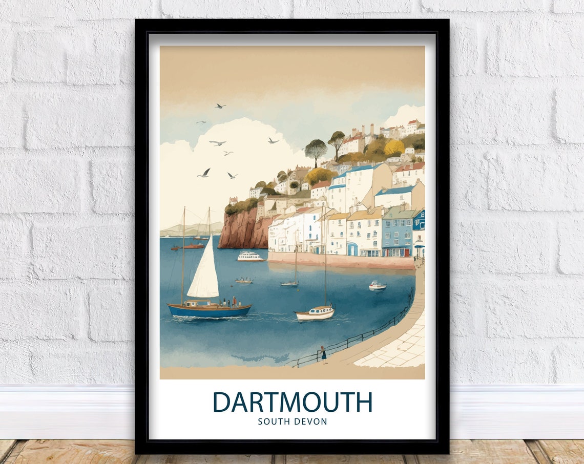 Dartmouth South Devon Harbour Sailboats Waterfront Art Poster