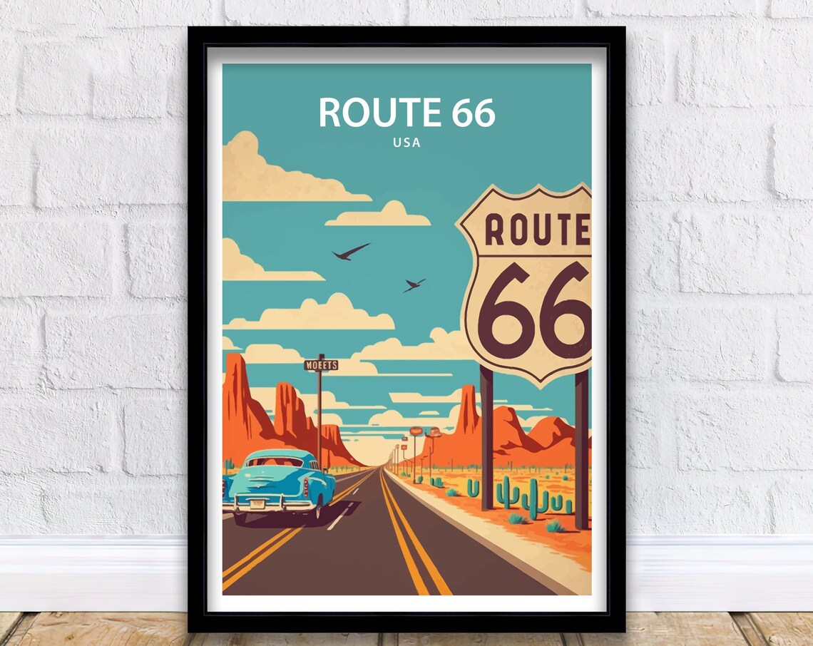 Route 66 Travel Poster, Classic Road Trip Route