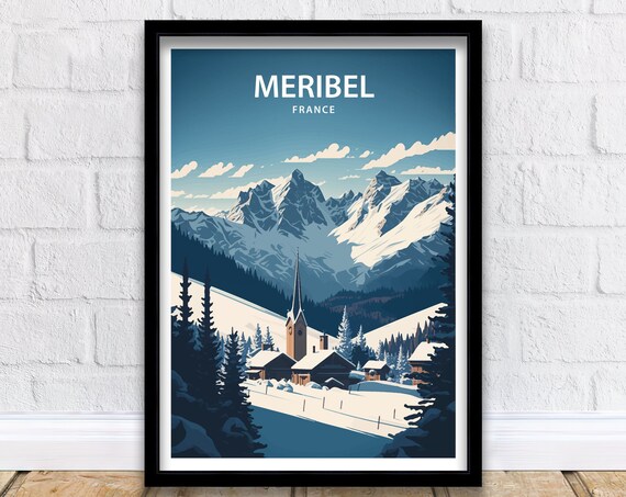 Meribel France Church Spire Snowy Village Winter Mountain Poster