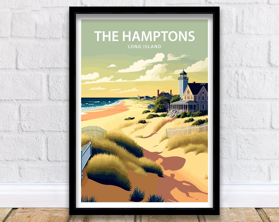 The Hamptons Long Island Dune Lighthouse Beach Sunset Travel Poster