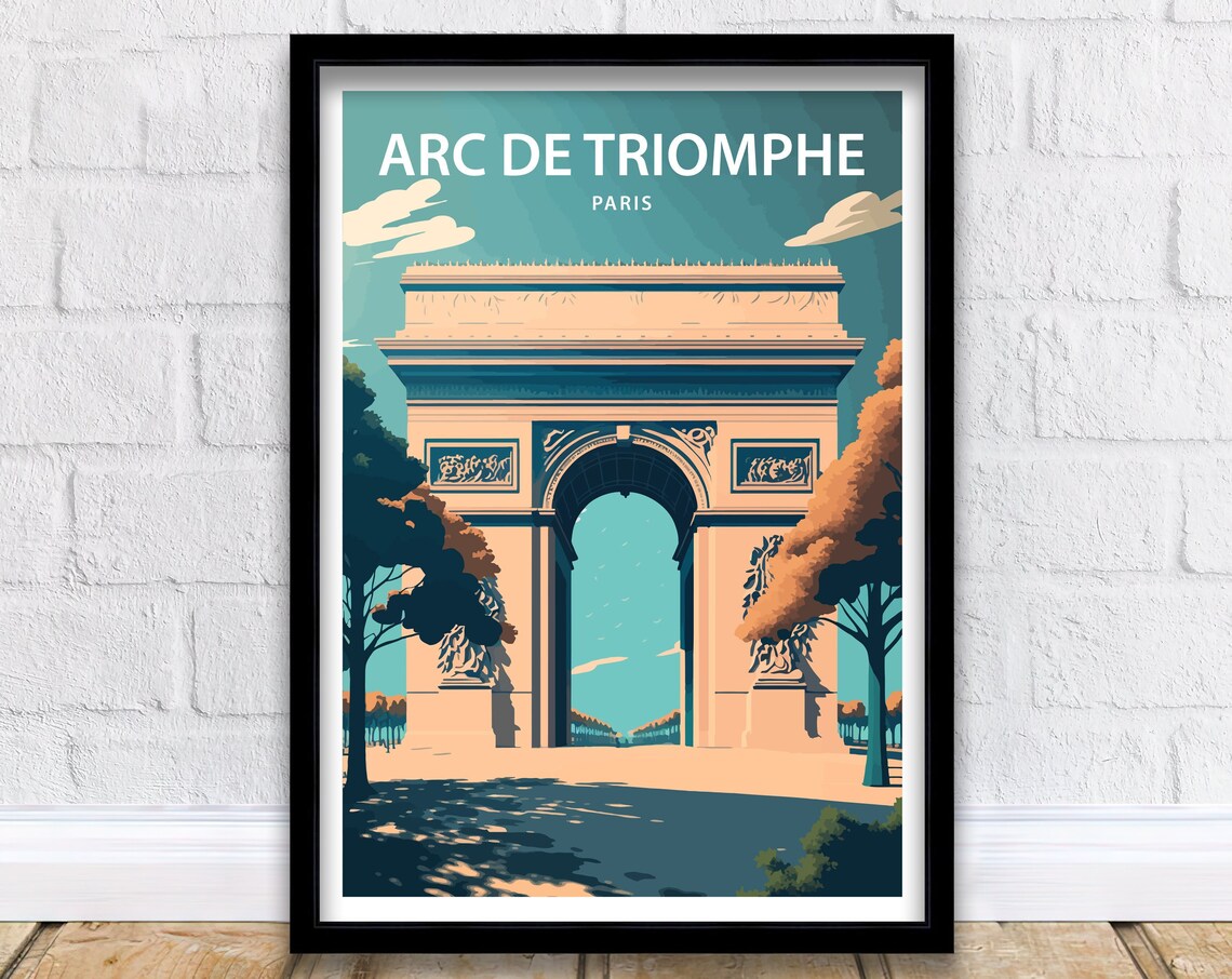 Arc de Triomphe Paris Monument Avenue Trees Retro Travel Poster