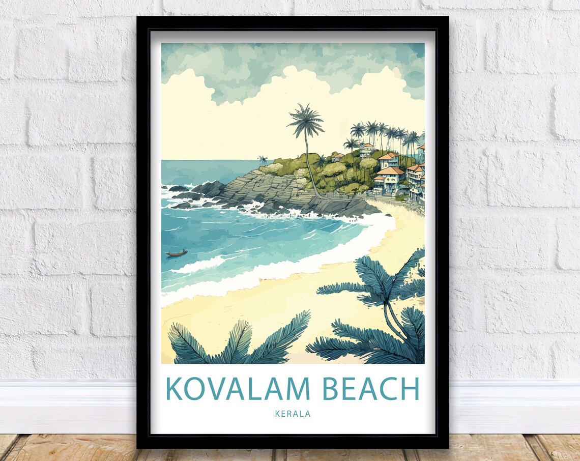 Kovalam Beach Kerala India Tropical Palm Coast Vintage Style Poster