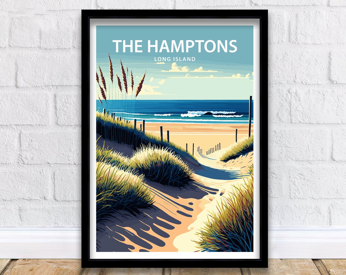 The Hamptons Long Island Dune Path Ocean Beach Grass Travel Poster