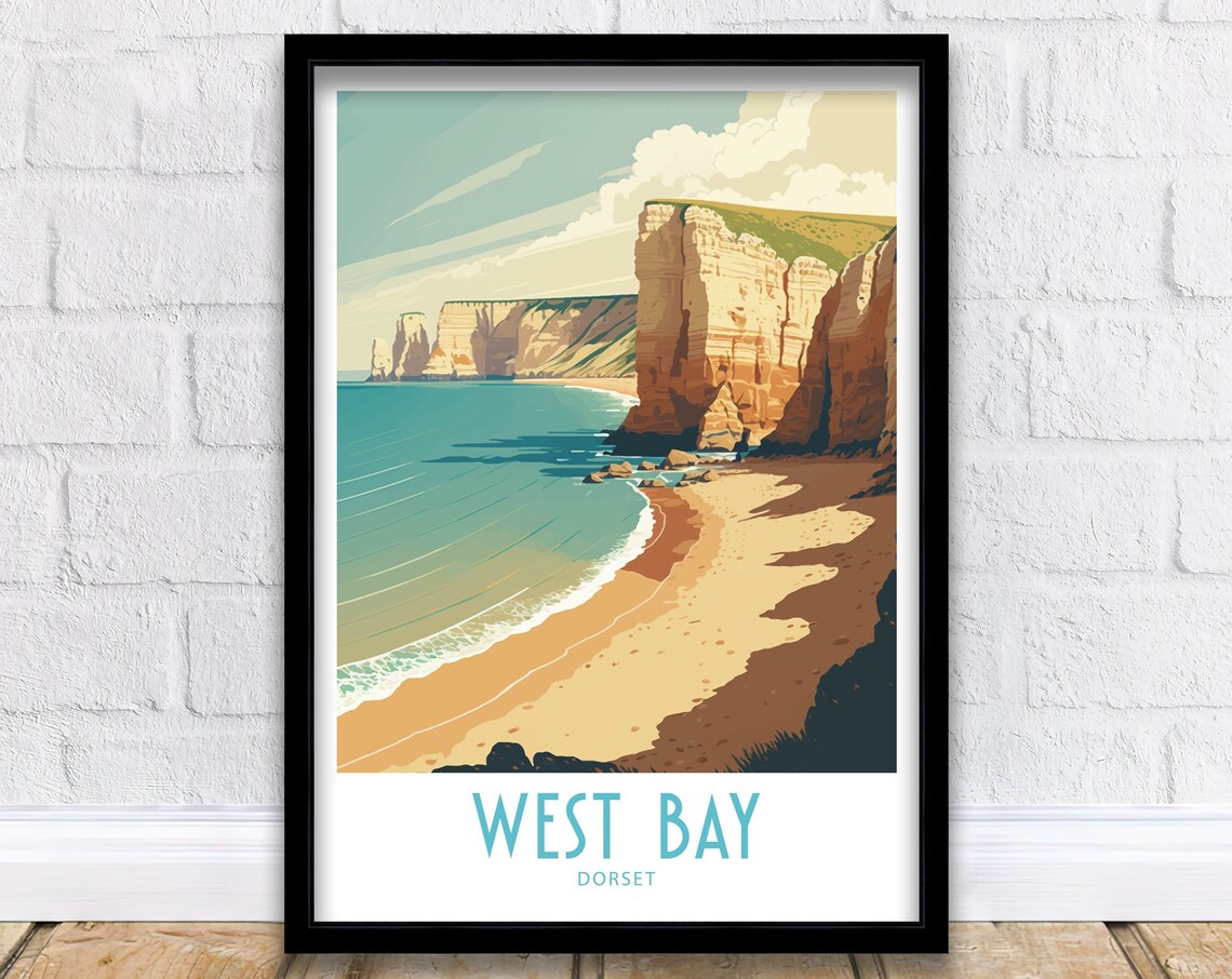 West Bay Dorset Travel Poster, Scenic Art Print