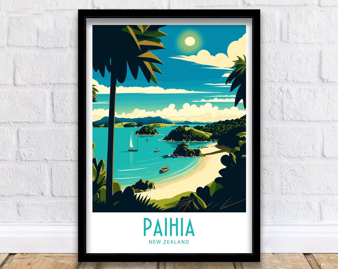 Paihia New Zealand Bay Of Islands Beach Boats Tropical View Poster