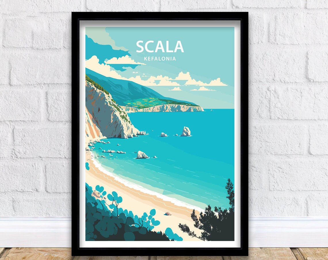 Kefalonia Travel Poster, Greece Beach Art Print