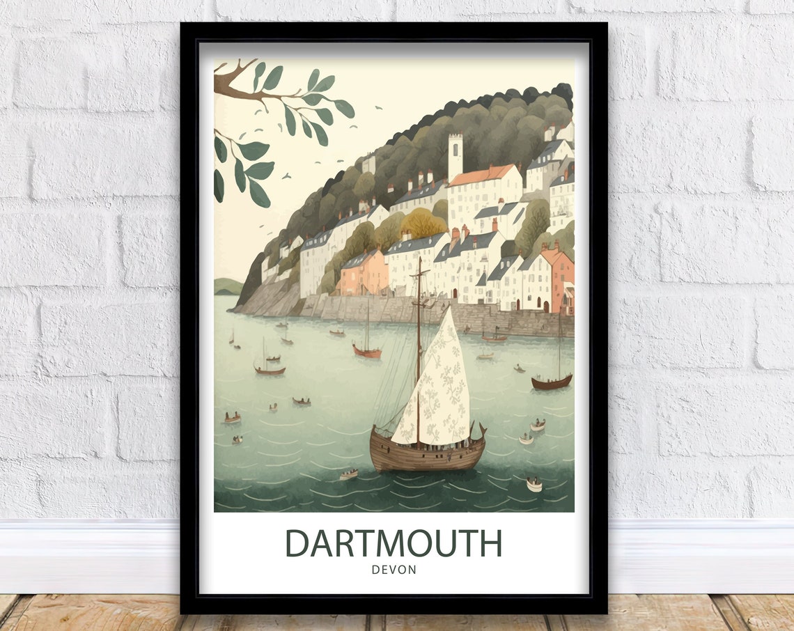 Dartmouth Devon Harbour Tall Ship Waterfront Vintage Travel Poster