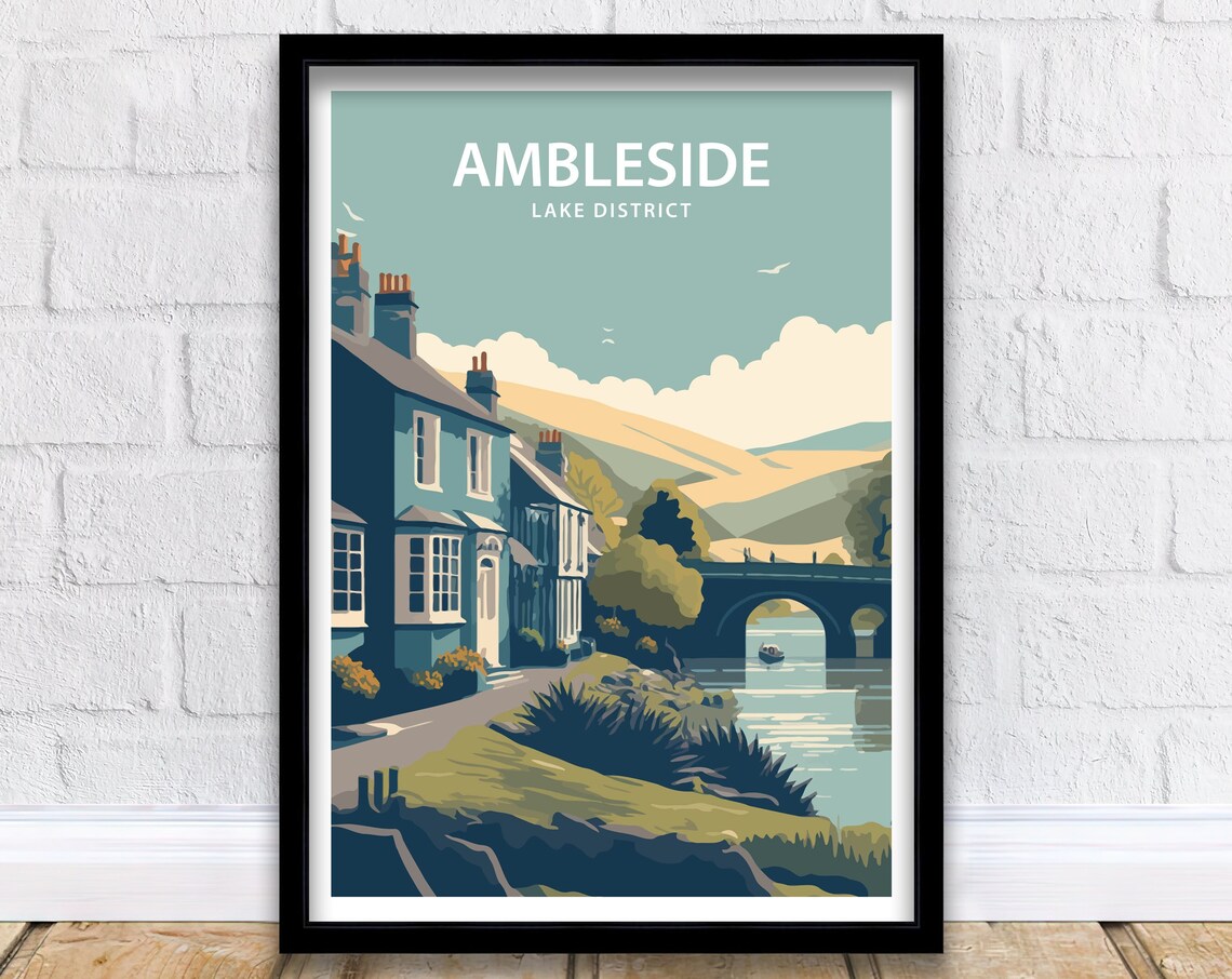 Ambleside Lake District England Riverside Bridge Vintage Travel Poster