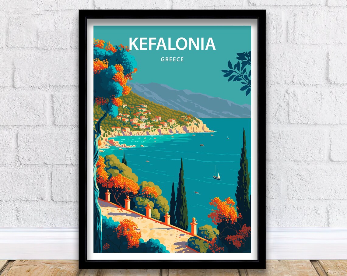 Kefalonia Travel Poster, Greece Beach Place