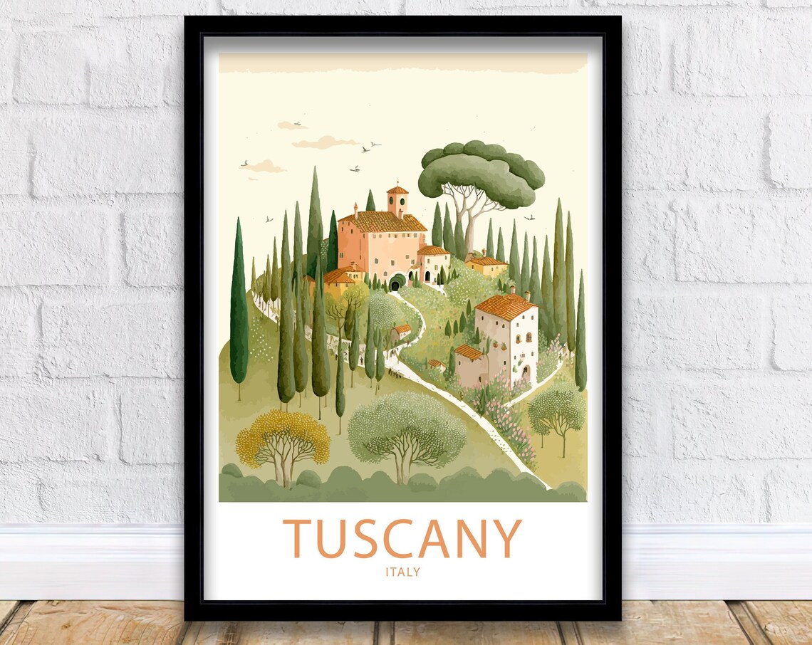 Tuscany Italy Cypress Hilltop Villa Pastoral Countryside Scene Poster