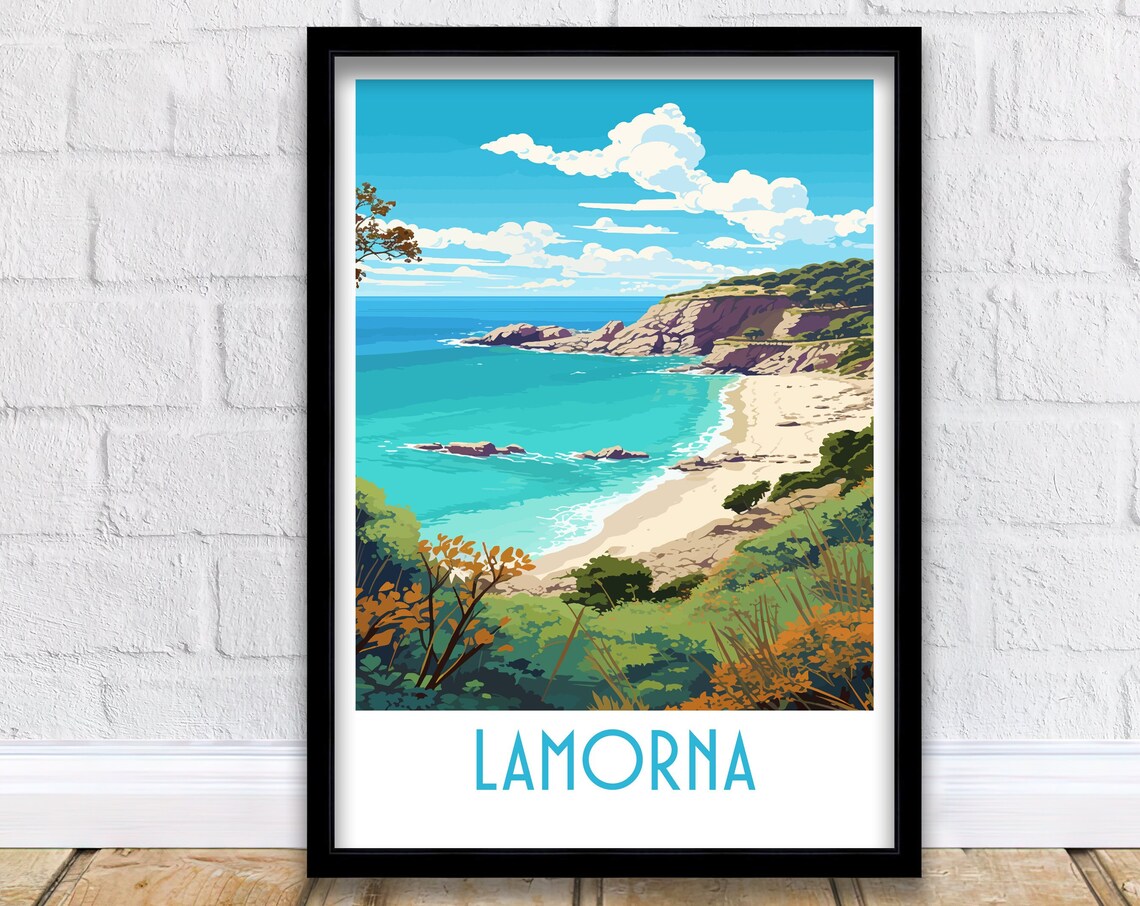Lamorna Cornwall Rocky Cove Golden Sand Seaside Landscape Poster