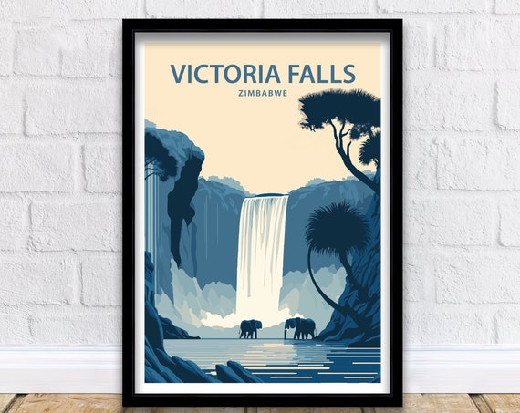 Victoria Falls Art Print Victoria Falls Poster Victoria Falls Print Travel Poster Africa Travel Poster Zimbabwe Print Waterfall