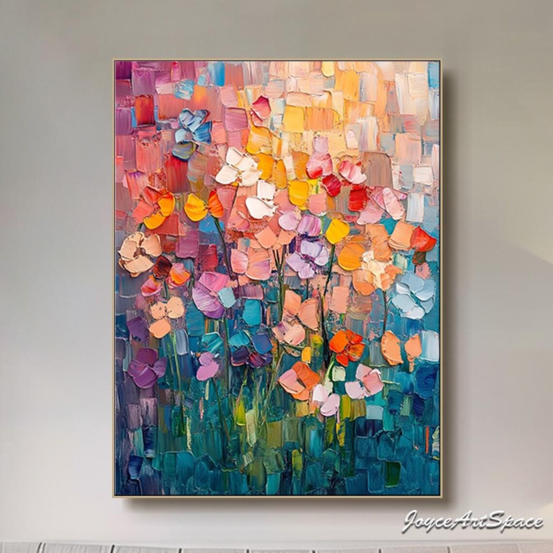Abstract Floral Oil Painting, Modern Bedroom Art Print