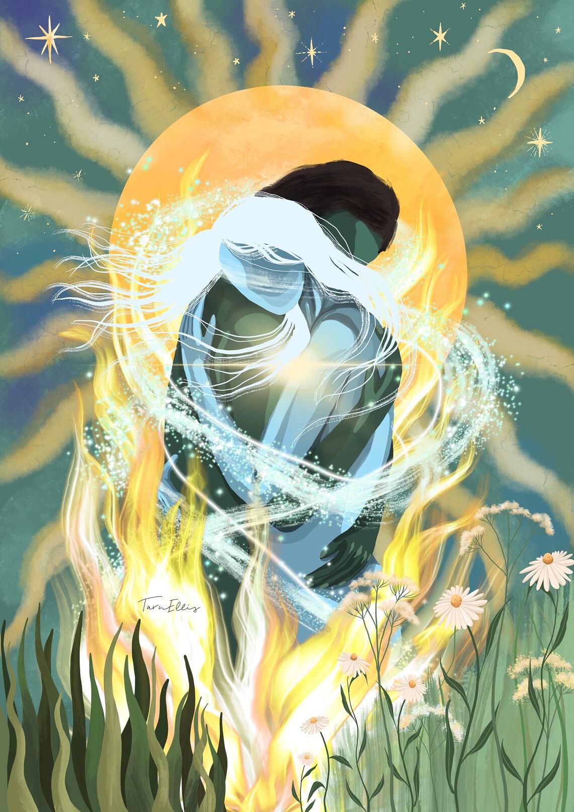 Twin Flame The Lovers Couple Embrace Art Print - Image 3