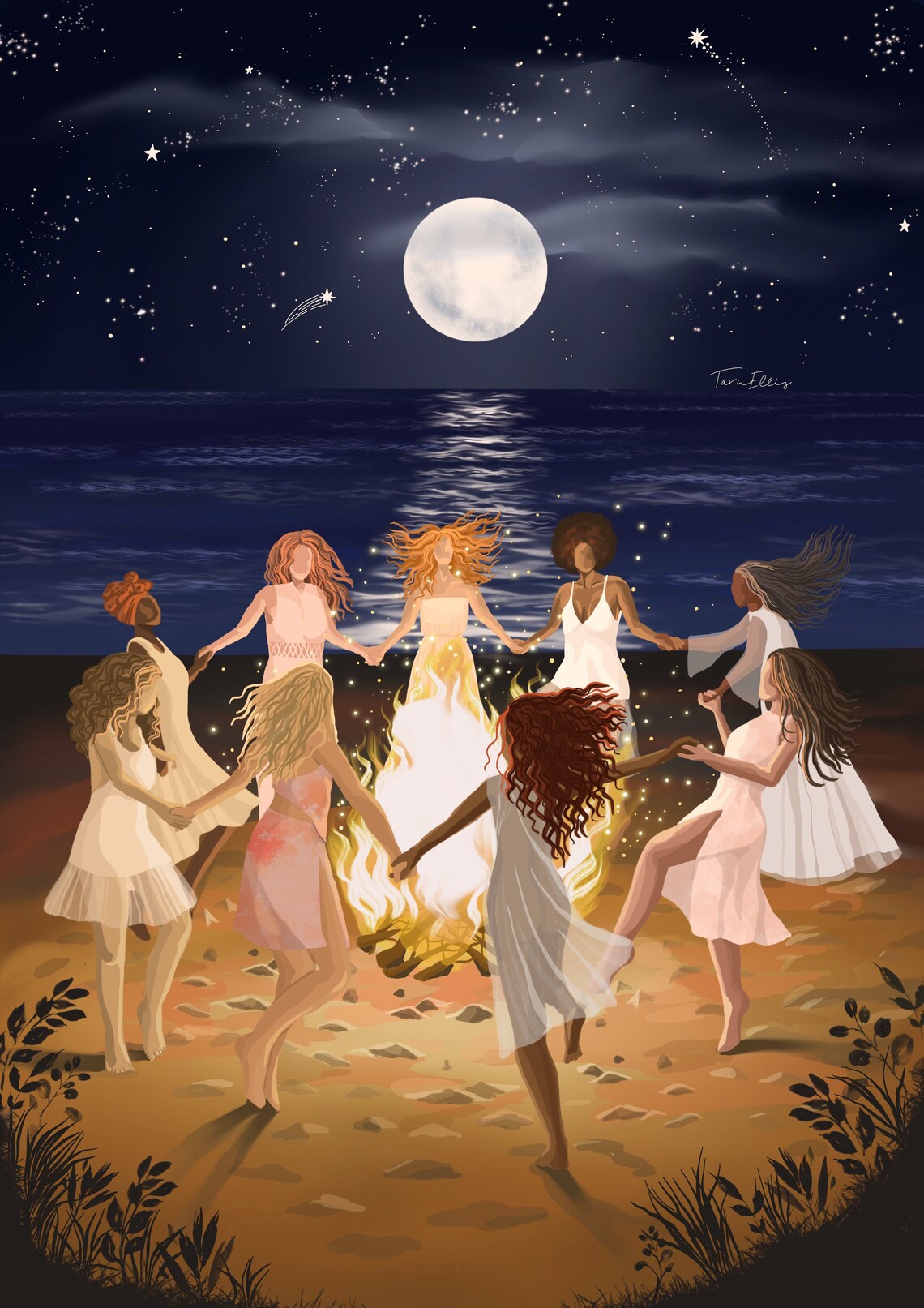 Firedance Wild Women Circle, Boho Wall Art Print - Image 3