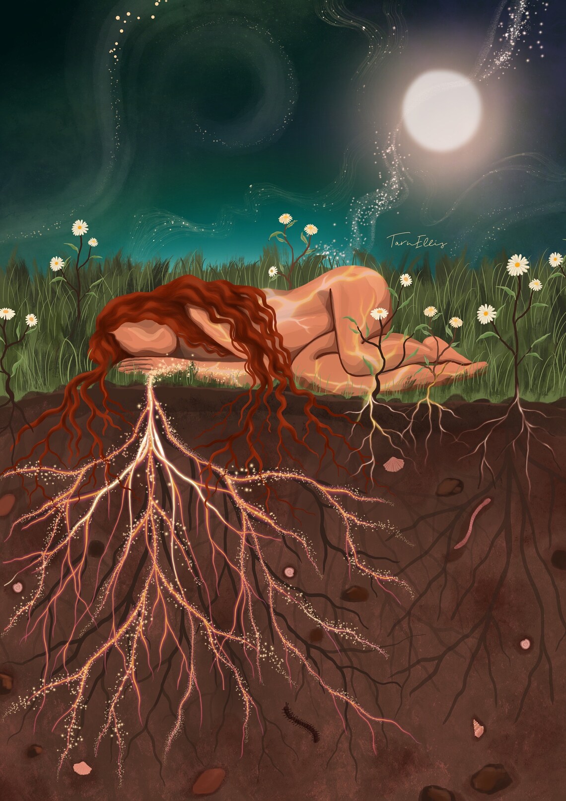 Whispers Of The Earth, Earthy Folk Art Art Print - Image 3